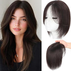 Hair Toppers for Women Real Human Hair, 360°3D Topper for Women with Thinning Crown Wispy Clip in Bangs Breathable Hand Tied Craft Big Coverage Hairpieces(Dark Brown（Big Coverage）, 12 Inch-3D-Side)