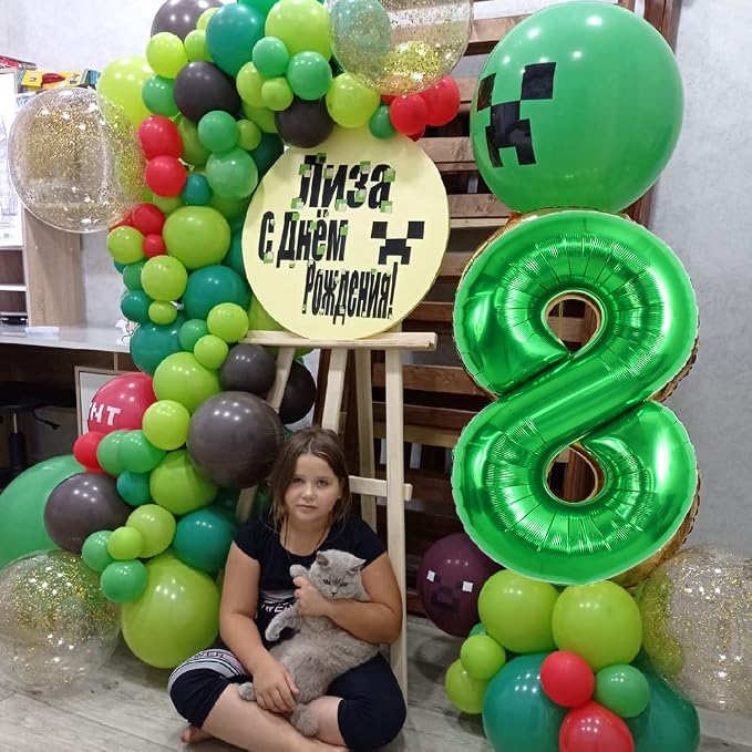 TONIFUL 40 Inch Dark Green Number 8 Balloon Foil Mylar, Self Standing Birthday - Image 5