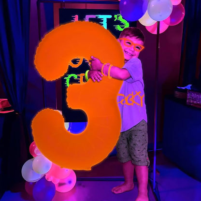 Mega-L Glow in The Dark Party Supplies, 40 Inch Orange Number 0 Balloon | Glow - Image 6