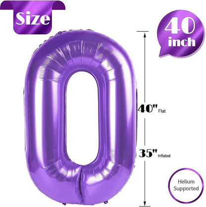 Purple Number 0 Balloon 40 Inch, 0th Birthday Party Decorations Men Women | - Image 3