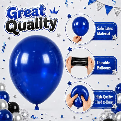 Blue Black Balloons for Birthday Party Decor | 12 Inch Royal Blue Black Silver - Image 3