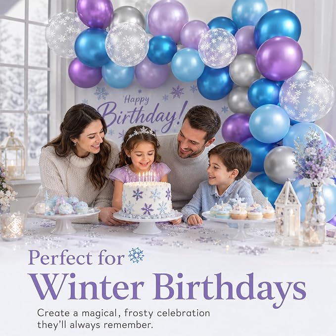 Frozen Balloons, 12 Inch Purple Blue White and Silver Balloons - Image 6