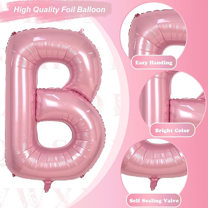 40 Inch Giant Pink Letter Balloon B, Foil Balloon Pastel Pink, Light Pink - Image 9