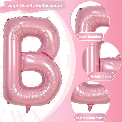 40 Inch Giant Pink Letter Balloon B, Foil Balloon Pastel Pink, Light Pink - Image 9