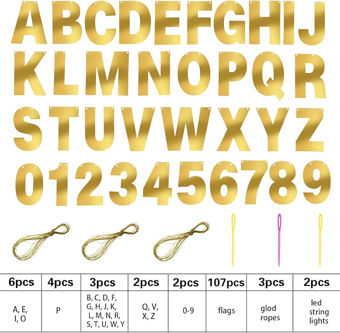 TaoBary 112 Pcs DIY Letter Kit Glitter Customizable Banner Letters Include 107 - Image 2