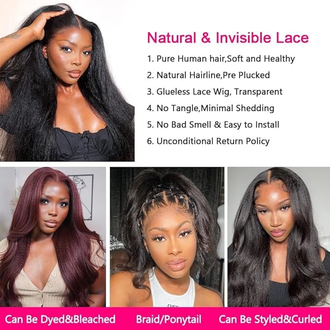 GOLFMAX Yaki Kinky Straight Lace Front Wigs Human Hair 34 Inch 13x4 Transparent HD Lace Frontal Wig Pre Plucked With Baby Hair Yaki Straight Human Hair Wigs For Black Women