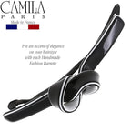 Camila Paris CP3358 French Hair Barrette Clip for Girls, Handmade, Black/White, Metal-Free Closure Strong Hold Grip Hair Clips for Women, No Slip Durable Styling Girls Hair Accessories, Made in France