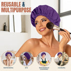 Reusable Shower Cap for Women, Stylish Large Waterproof Shower Bonnet Washable Wide Elastic Band Hair Cap for Long Hair, Braids Bath Hat(Dark Purple)
