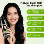 Black Hair Dye Shampoo for Women & Men, 15 Min Gray Coverage, 3 in 1 Semi-Permanent Color with Natural Herbal Ingredients