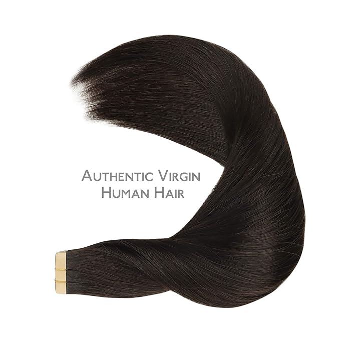 WENNALIFE Tape in Hair Extensions Human Hair, 20pcs 50g 24 inch Dark Brown Remy Hair Extensions for Women Tape Ins Straight Extensiones De Cabello Humano Skin Weft
