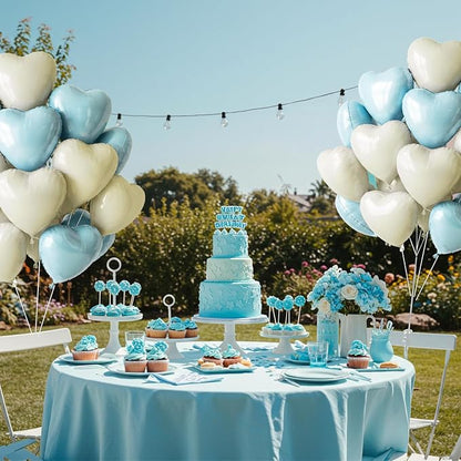 TONIFUL 30 Pcs 18 Inch Blue Cream White Heart Shape Foil Mylar Balloons | Soft - Image 3