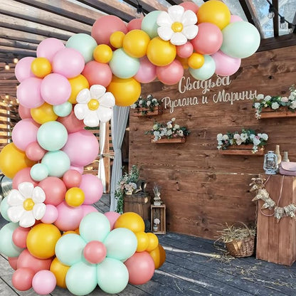 Daisy Balloon Garland Arch Kit, Retro Yellow Pink Green Hippie Boho Balloons - Image 6