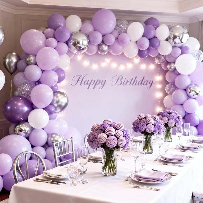 RUBFAC Pastel Purple Balloons Different Sizes Lavender Balloon 154pcs | Purple - Image 5