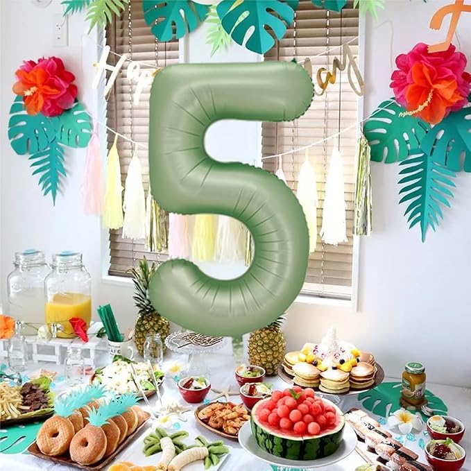 Number 5 Balloon, 40-Inch Sage Green Number Balloon | 40-inch foil balloon - Image 3