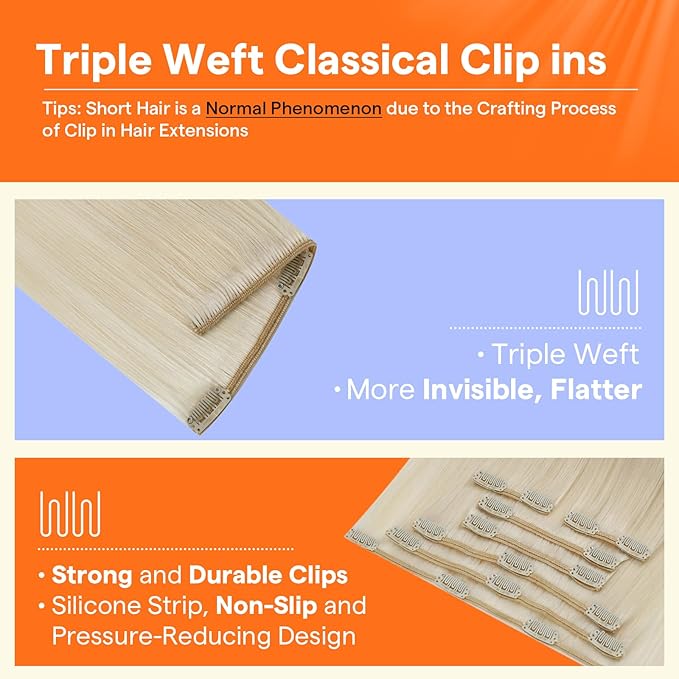 Full Shine Blonde Clip in Extensions Blonde Clip ins Real Human Hair for Pixie Cut for Cosplay 10 Inch 7 Pcs 95 G