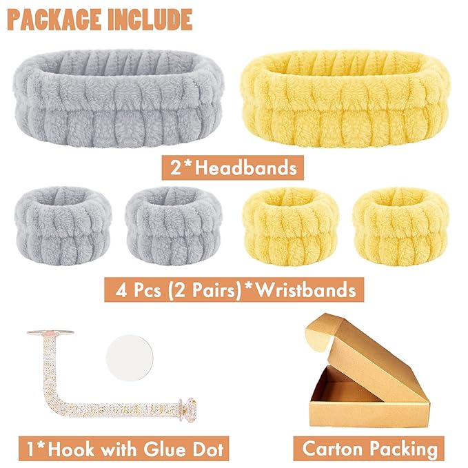 Face Wash Headband and Wristband Set - Microfiber Wrist Towels with Holder for Spa, Absorbent Scrunchies