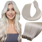 LaaVoo Tape in Hair Extensions Platinum Blonde Hair Extensions Tape in Human Hair Real Hair Tape on Extensions Silky Straight Hair 100g 40pcs 18inch