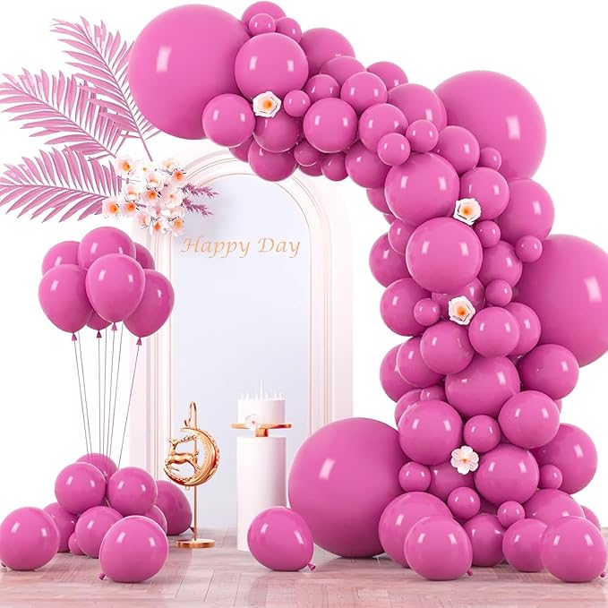 Voircoloria 130pcs Retro Hot Pink Balloons Arch Kit, 18 12 10 5 Inch | by Voircoloria