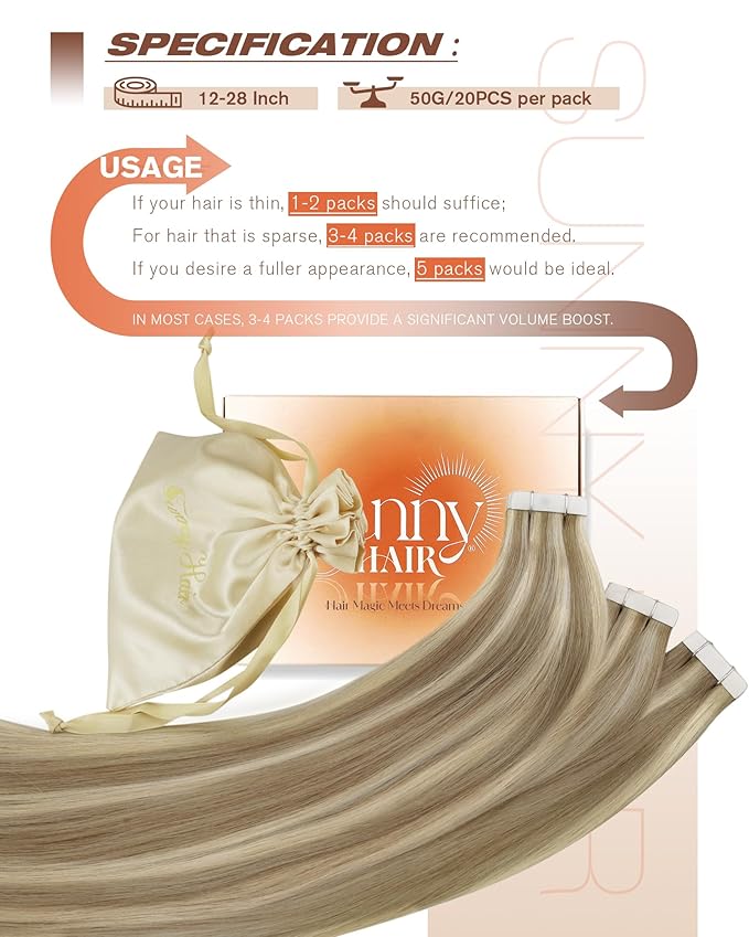 Sunny Hair Tape in Hair Extensions Human Hair, Blonde Hair Extensions Tape in Highlight Blonde Human Hair Tape in Extensions 14 inch 50G