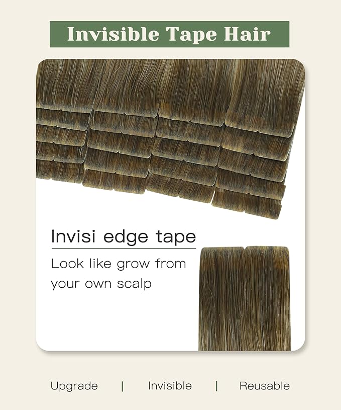 SURNEL Injected Seamless Tape in Hair Extensions 22Inch Walnut Brown to Ash Brown and Golden Blonde Invisible Tape in Extensions Human Hair 20 Pcs 50g(#3822,22)