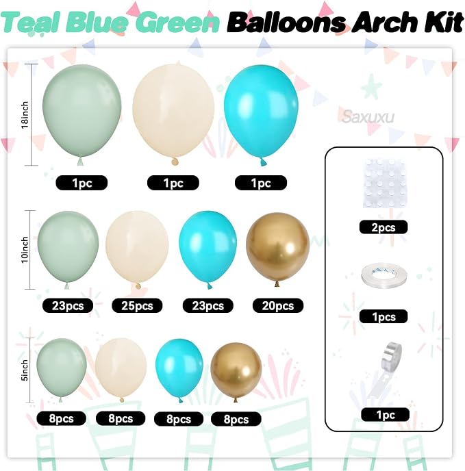 Teal Balloons Arch Kit, Teal Green Balloon Garland Arch Kit, Macaron Teal Blue - Image 2