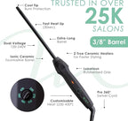 MINT Professional Clamp-Free Curling Wand 3/8 Inch for Long Hair | Extra Long Curl Wand 4-Heater Ionic Ceramic Tourmaline Barrel | Best Curling Wands | Adjustable 230-430°F | Worldwide Dual Voltage