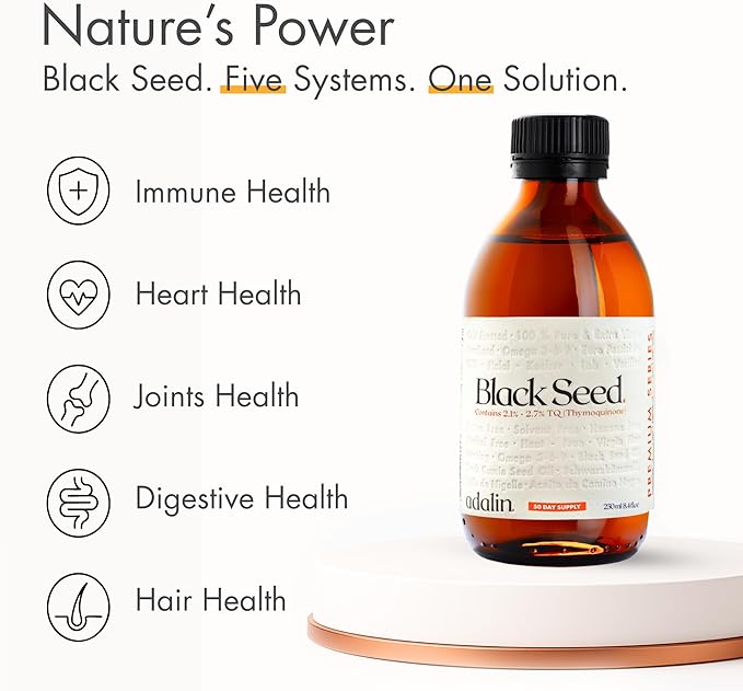 adalin Black Seed Oil Liquid 16.8 fl oz | Nigella Sativa Seed Oil | High Thymoquinone | Cold Pressed | Glass Bottle | Blackseed | Vegan | Gluten Free