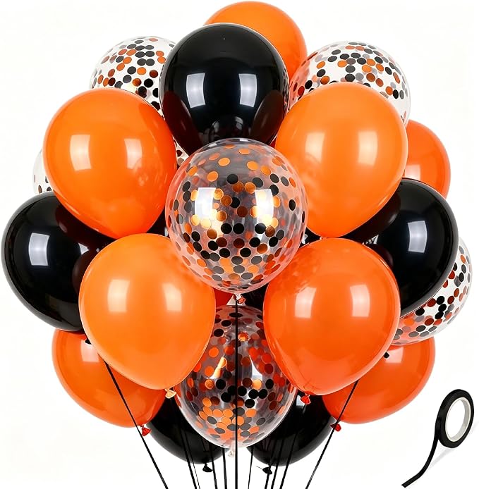 Black Orange Balloons 60Pcs 12 Inch Confetti Latex Balloon Kit by Kelfuoya