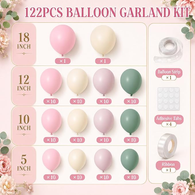 Dusty Pink and Green Balloon Arch Kit - Image 2