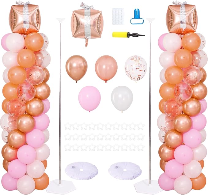 Rose Gold Balloon Column Stand Kit of 2，Pink Balloon Tower | 102Pcs Rose Gold by ZyloonDecoration