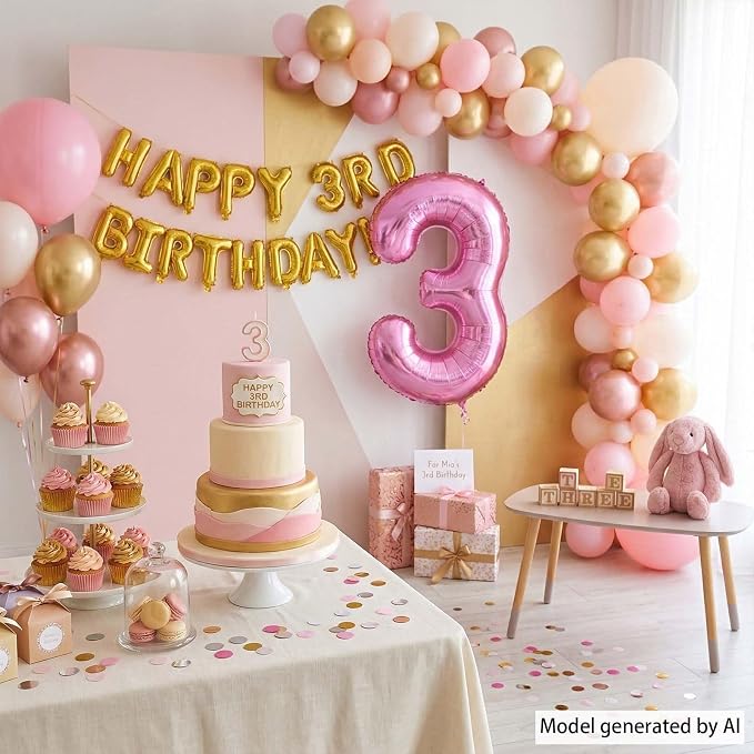 Pink Number 3 Balloon 40 Inch, Lustrous Foil Digit - Image 3