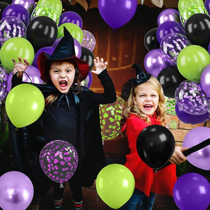 Purple Green Balloons, 12 Inch Halloween Balloons Set, Matte Black Fruit Green - Image 6