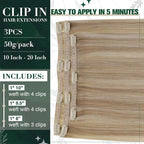 RUNATURE Clip in Hair Extensions Real Human Hair, Natural Hair Extensions Clip Ins, Remy Human Hair for Women Double Weft 20 Inch 50g 3pcs #16P22 Dark Ash Blonde Highlight Light Blonde