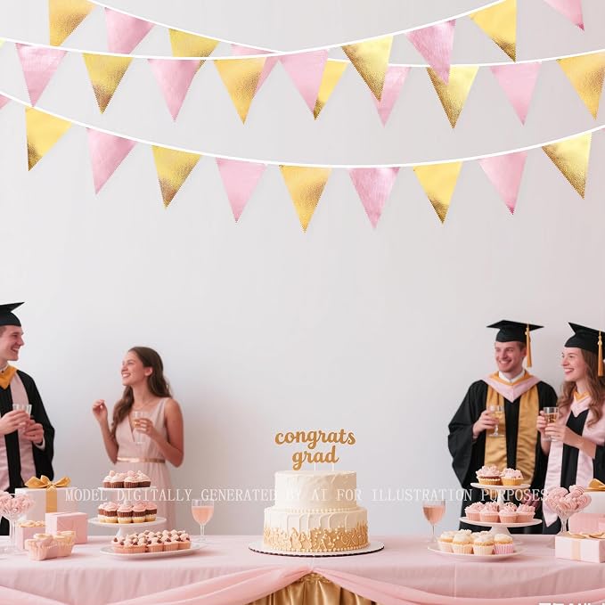 Pink Gold Party Decoration Metallic Fabric Light Pink Gold Triangle Pennant - Image 5