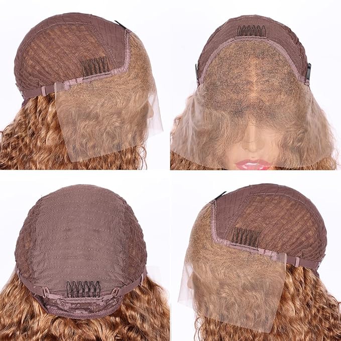 Brown Deep Curly Wave Human Hair Lace Front Wigs with Baby Hair for Black Women Pre Plucked 180% Density Brazilian Virgin Hair HD Transparent Lace Frontal Wig 16 Inch