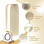 Ve Sunny Hair Extensions Ponytail Real Human Hair Wrap Around Clip in Ponytail Hair Extensions Straight Extensions Human Hair for Women White Platinum Blonde 14inch 80G