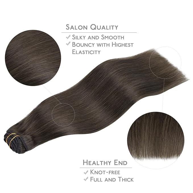 WENNALIFE Clip in Hair Extensions Real Human Hair, 16 Inch 120g 7pcs Human Hair Extensions Clip In Human Hair, Cool Dark Brown Clip In Real Hair Coloured Remy Human
