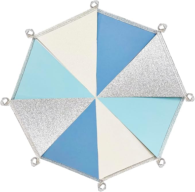 Dusty Blue Silver White Party Decorations Pennant Banner Flag Hanging Glitter - Image 5