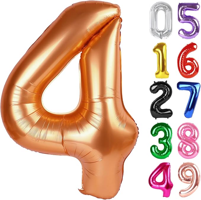Orange Number 4 Balloon 40 Inch, 4th Birthday Party Decorations Men Women | by IWERP