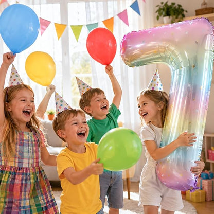 7th Birthday Balloons for Girls, Large Mylar Colorful Multicolor 7 Balloon - Image 4