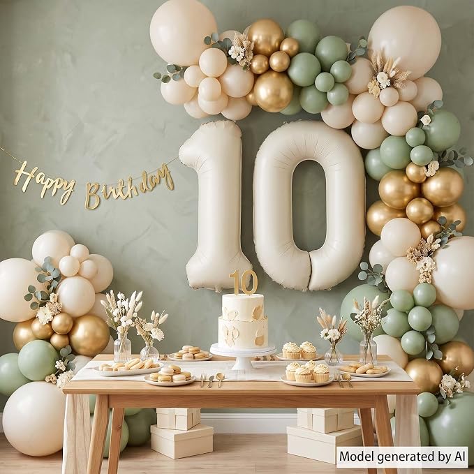Cream Number 10 Balloon 40 Inch, Foil Numeral Set - Image 3