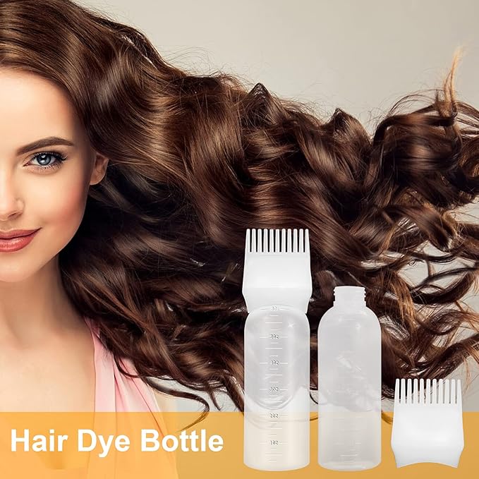 4Pcs Root Comb Applicator Bottle, 6 Ounce Hair Dye Bottles with Comb and Graduated Scale Plastic Hair Oil Brush for Hair Care and Color, White
