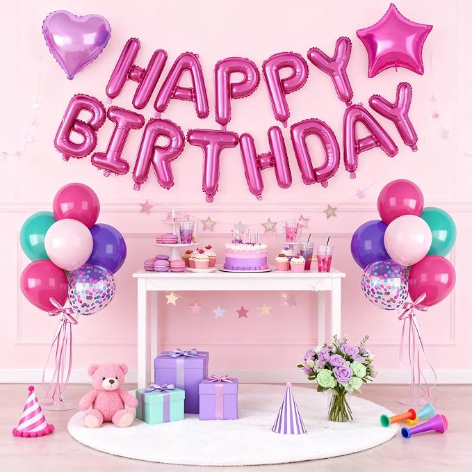 29PC Pink Purple Happy Birthday Balloon Banner, 16Inch 3D Aluminum Letter - Image 7
