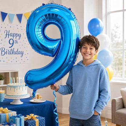 40 Inch Blue Number 9 Balloon, Giant Number Balloons, Birthday Decorations | - Image 4
