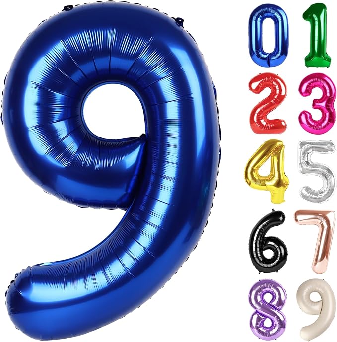 9 Balloon - Night Blue Birthday Number Balloons, 40 Inch Party Decorations | by ALPHADELTAPI