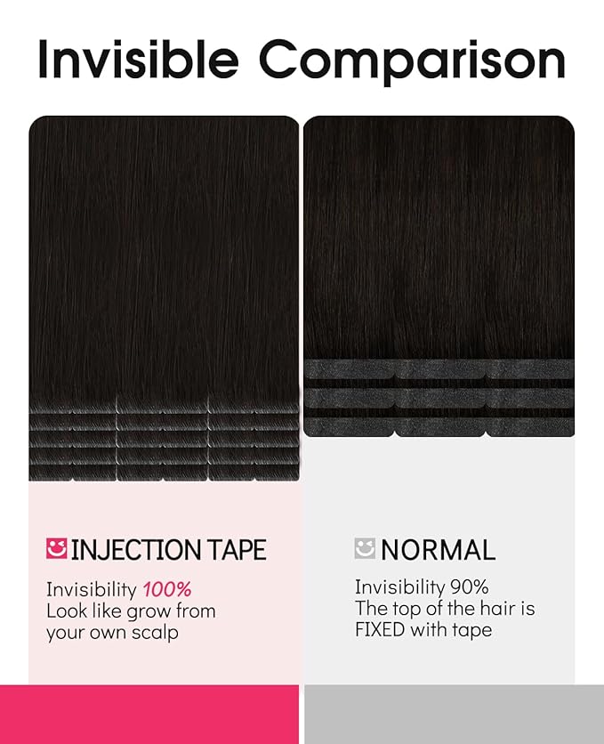 Youngsmile Injection Tape in Hair Extensions Human Hair, #2 Dark Brown Invisi Edge Tape ins, 20pcs 30g, 14 Inch Injected Tape in Extensions Straight Human Hair Remy Seamless Tape ins (#2,14'')