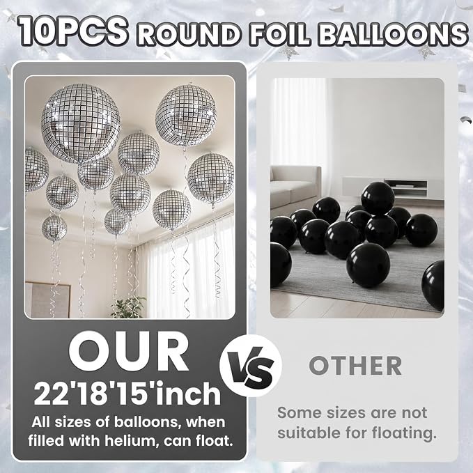 10Pcs Disco Round Foil Balloons, Metallic Disco Foil Baloon - Image 4