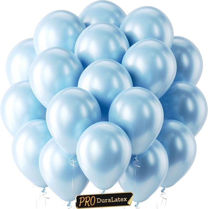 Pro Duralatex Pearl Light Blue Extra-Thick Balloons 120Pack 10inch | Pearl Baby by Bezente