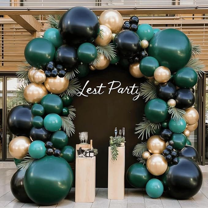 Emerald Dark Green Black Gold Balloon Arch Kit 119 PCs Double Stuffed | Luxury by Vanjehou
