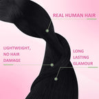 YoungSee 26 Inch Tape in Extensions Human Hair Black Human Hair Tape in Extensions 50g Jet Black Hair Extension Real Human Hair Tape-in 20pcs Long for Adding Hair Length